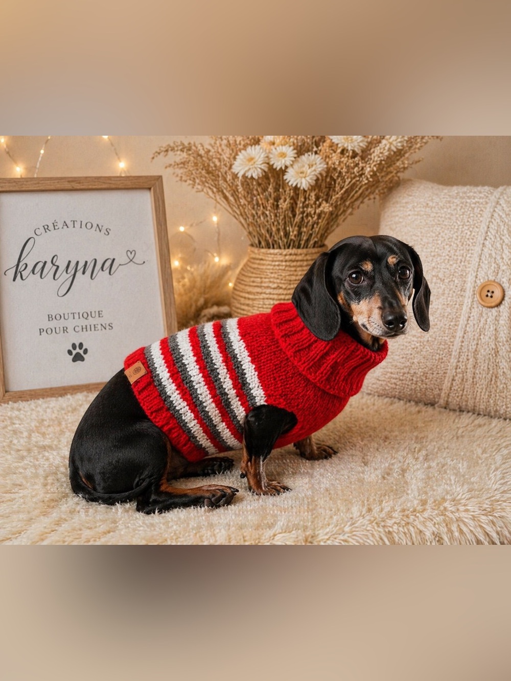 Cozy Red Striped hand-knitted Dog Sweater - Small Breed